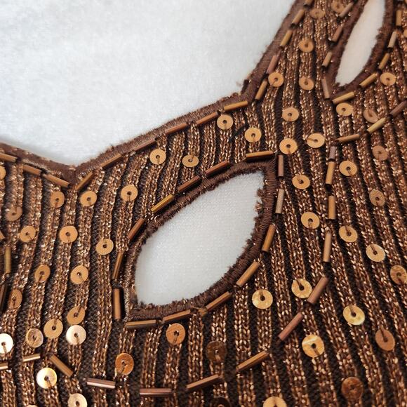 Once Again Sweater Sz Small Women Metallic Gold Brown Ribbed Sequin Fairy Grunge - Picture 11 of 12